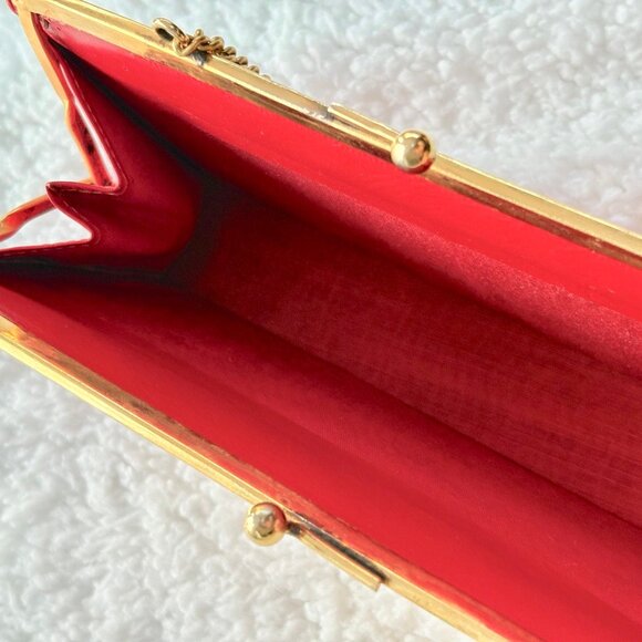 Vntg Egyptian Camel Leather Pharaoh Art Clutch Red & Gold Kiss Lock Rare… - Picture 6 of 7